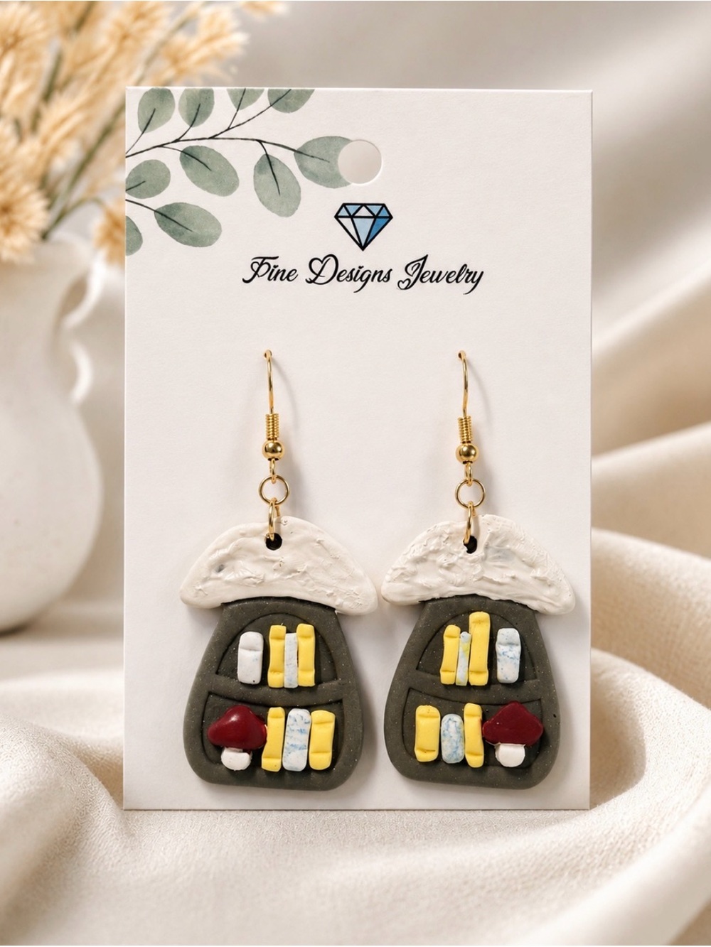 Mushroom Book Nook Earrings
